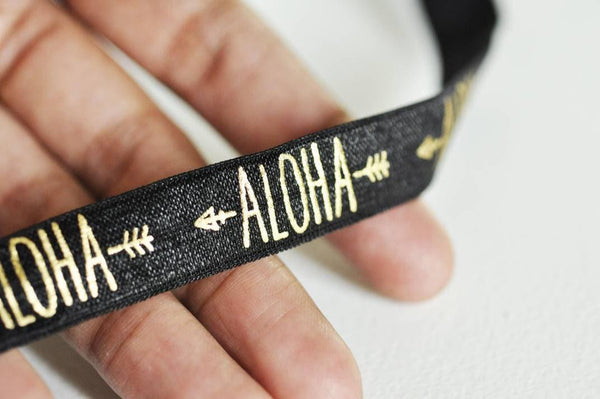 EP Ruban élastique noir or ALOHA EFJF 16mm,1 mètre-G1282