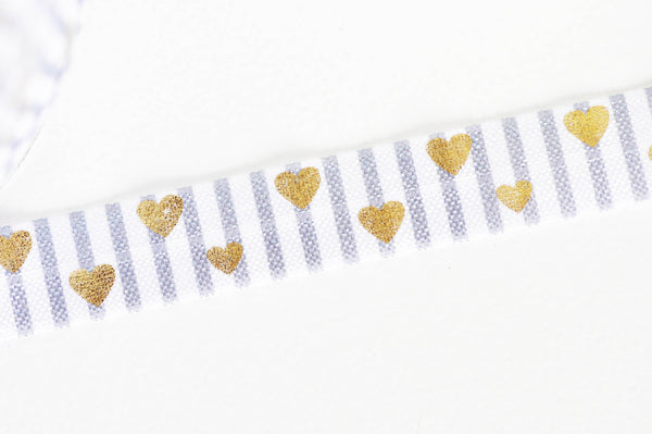 EP Ruban élastique rayé gris coeur or EFJF, fabrication bijoux, bracelet EVJF,ruban mariage,fourniture créative,scrapbooking,16mm,1 mètre-G1582