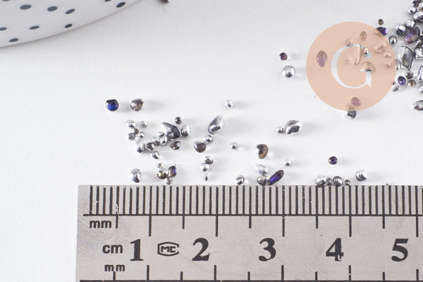 EP-Sable chips verre argenté 1.5~5mm non percé, x10gr (G0876)