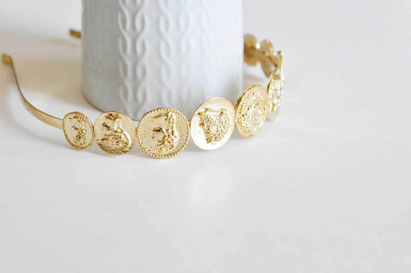 EP Serre-tête cheveux médaille doré 115mm, x1 (G0771)