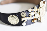 EP-Serre-tête cheveux médaille doré strass perles 110mm, x1 (G0416)