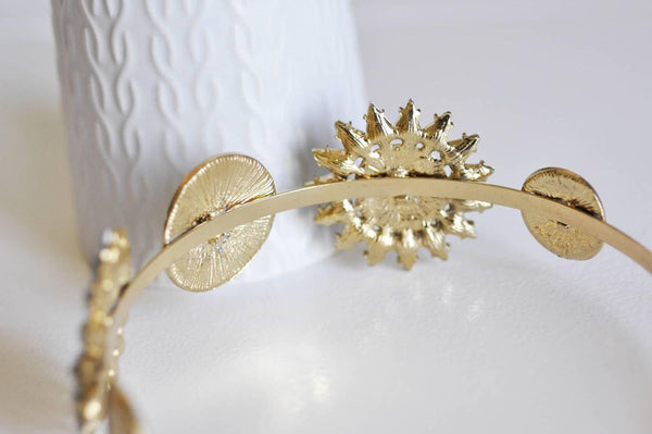 EP-Serre-tête cheveux médaille fer doré strass 120mm, x1 (G0415)