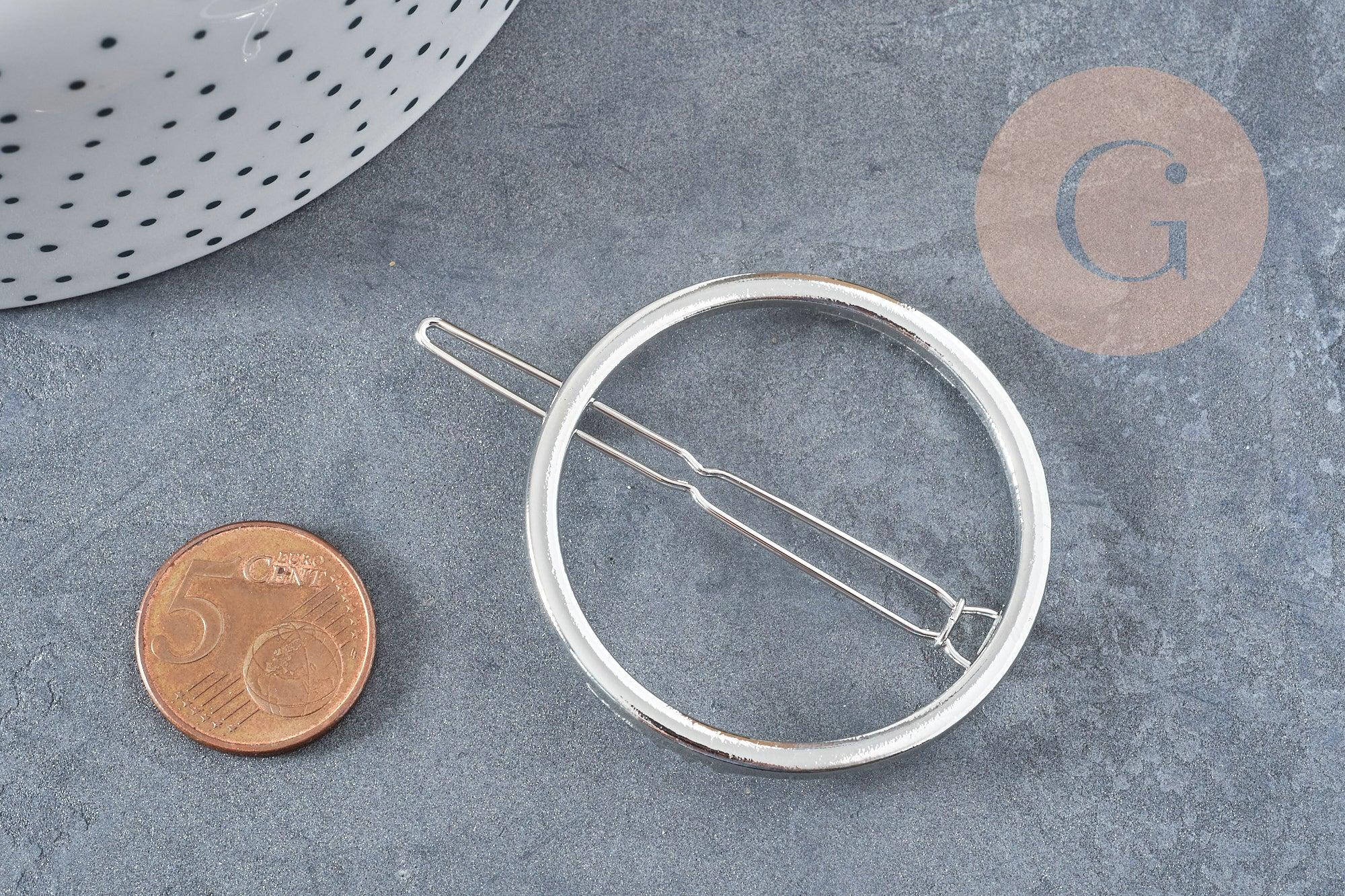 Support barrette clip ronde métal argenté 47mm, x1 (G8834)