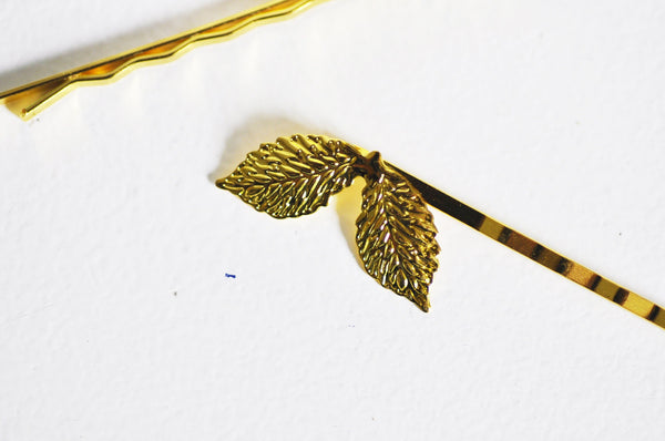 EP-Supports de barrette fer doré feuille 27mm, x5 (G4386)