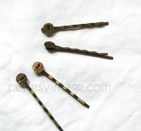 EP Supports de barrette métal bronze avec plateau,fournitures créatives, accessoires cheveux, fabrication bijoux, x 5-G2048