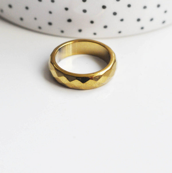 EP bague hématite doré facetté 19mm, x1 (G3457)