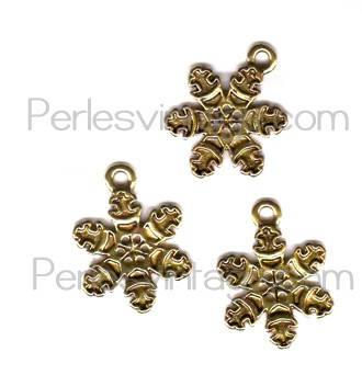 EP breloque flocon doré, fournitures créatives, pendentif neige, pendentif doré, apprêt doré, création bijoux,1.9cm,x 5,G2719
