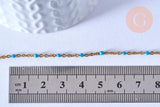 EP-chaine de cheville acier doré 14k résine bleu clair chaine dorée 1.5-2mm/23cm, x1 (G3660)