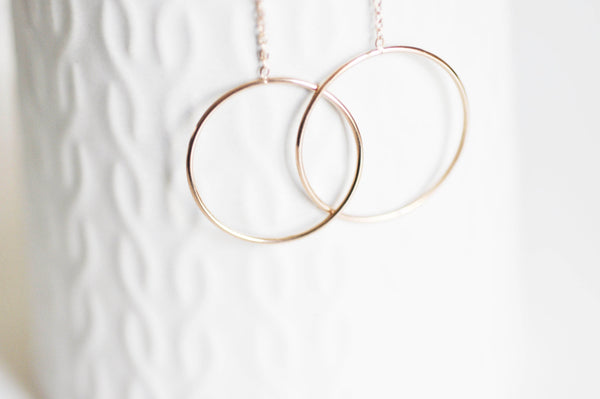 EP collier cercles entrelacé acier inoxydable or rose,collier sans nickel,collier minimaliste, cadeau St valentin 2mm,45cm-G0632