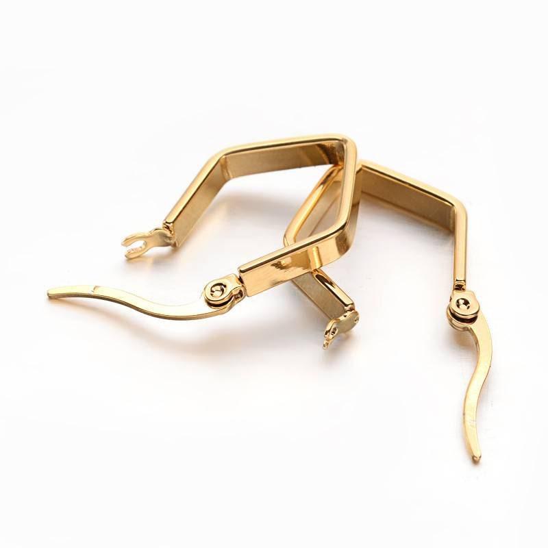 EP créoles géométrique acier doré, bijoux doré,création bijoux, boucles losange,sans nickel,la paire,boucles acier, 21mm-G2123