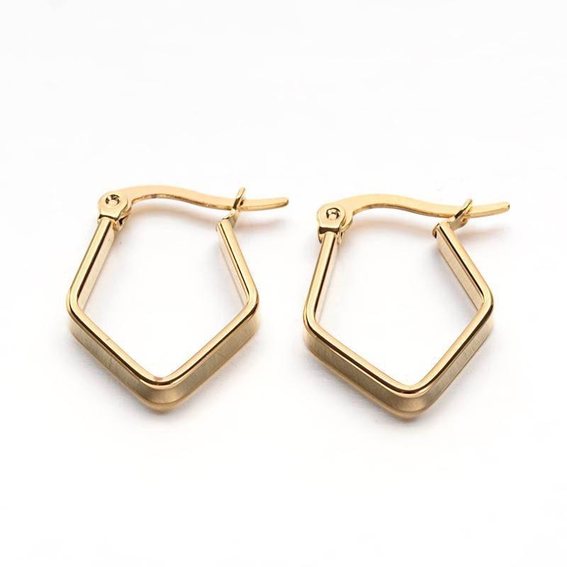 EP créoles géométrique acier doré, bijoux doré,création bijoux, boucles losange,sans nickel,la paire,boucles acier, 21mm-G2123