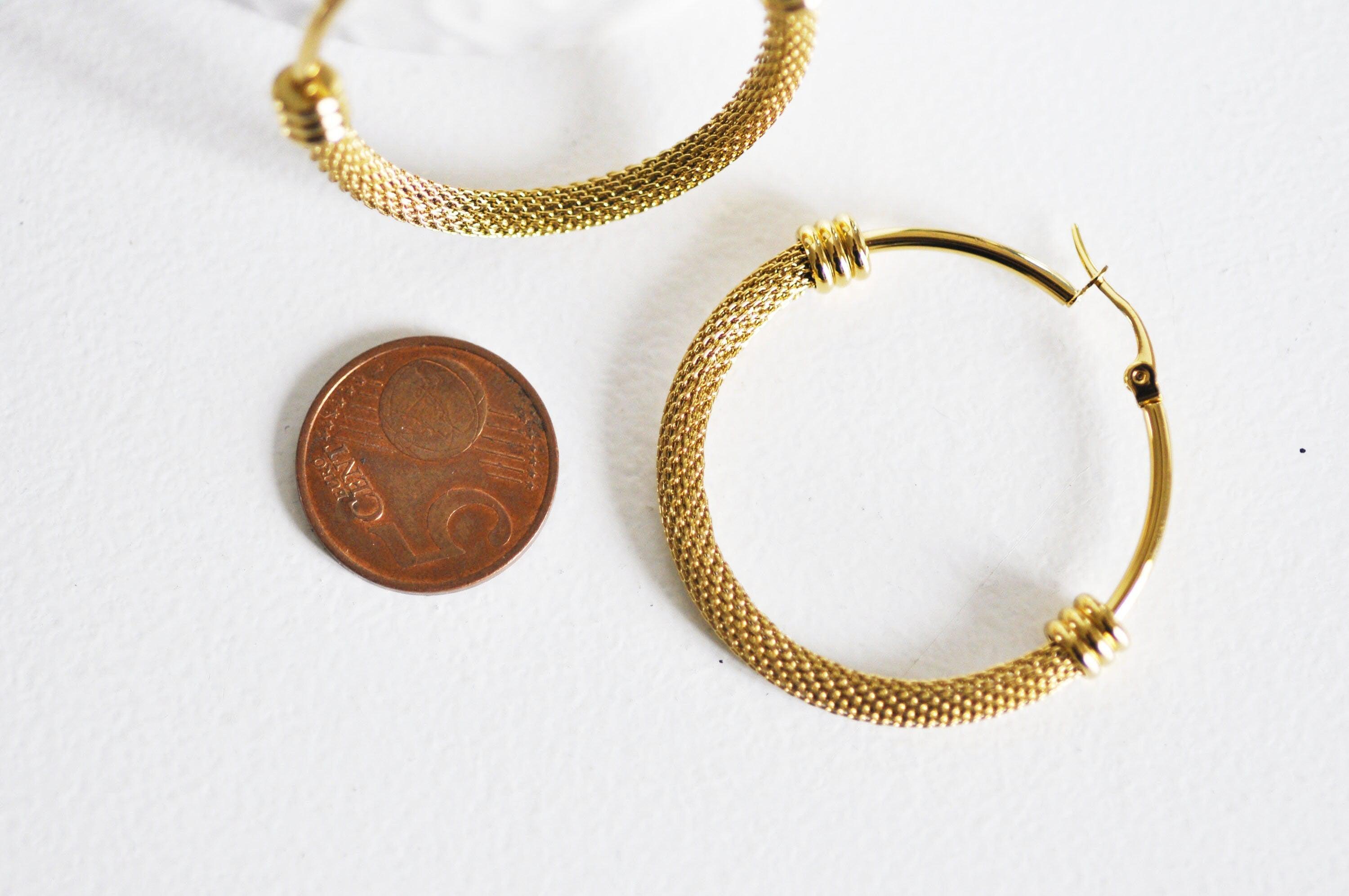 EP créoles maille acier doré, bijoux doré, création bijoux, oreille percée,sans nickel, la paire, boucles acier, 44.5mm-G72