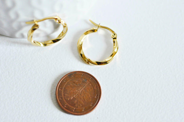 EP créoles torsadées acier 304 inoxydable doré 20mm, x2-G0561