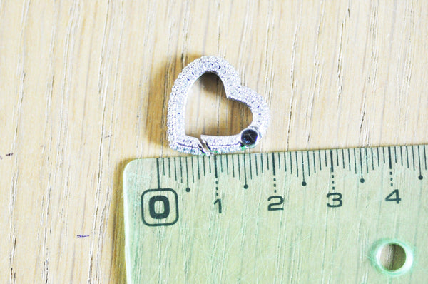EP-fermoir à clapet coeur laiton argenté et strass 18mm, x1 (G3092)