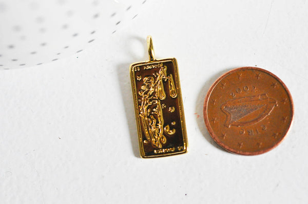 EP pendentif médaille rectangle Justice laiton doré 18k cristal sans nickel,création bijoux,pendentif amour, 29.4mm G3561