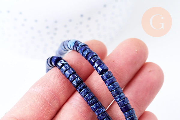 EP perle jaspe imperial bleu,perle rondelle jaspe bleu,bijoux pierre jaspe naturel,création bijoux pierre naturelle, le fil de 40,64 cm G5531