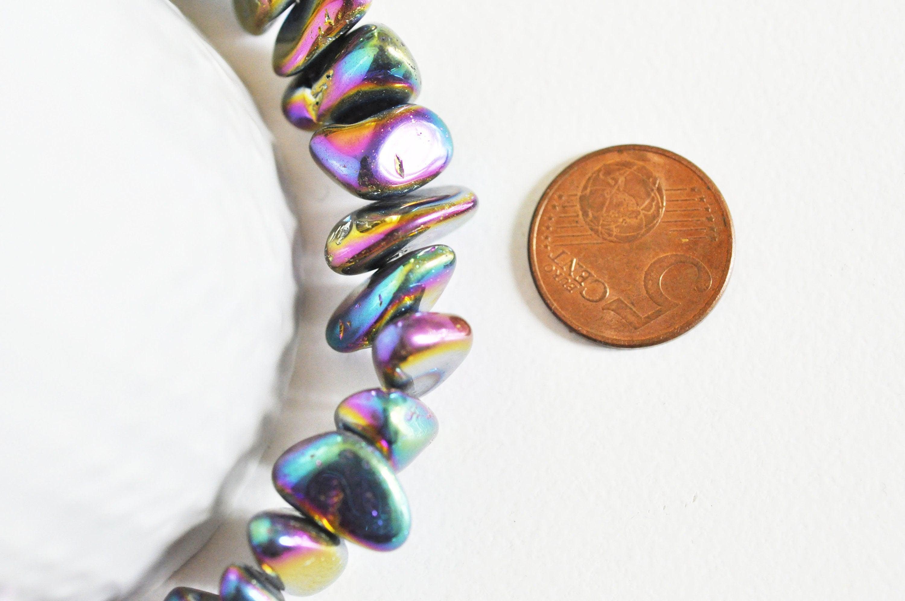 EP perle nuggets cristal quartz noir irisé,perle quartz naturel,perle pierre, création bijoux, fil de 37cm,10-23mm,G3041