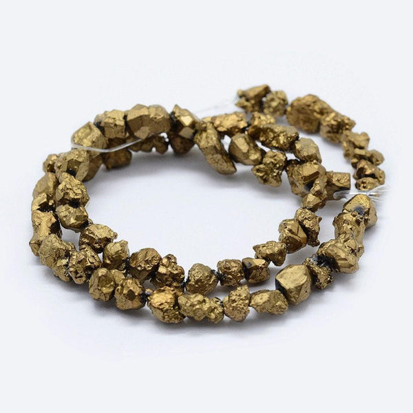 EP perle nuggets quartz brut dorée perle ronde 8-12mm, x1 fil de 40cm G6186