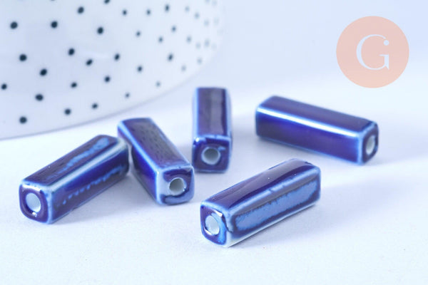 EP perle porcelaine rectangle bleu foncé 25-29mm, x5 (G5394)