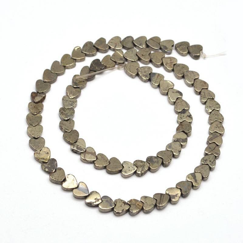 EP perles pyrite coeur,perles pyrite, fabrication bijoux, pyrite naturelle, coeur pierre pyrite,création bijoux,6mm,fil de 70 perles,G3408