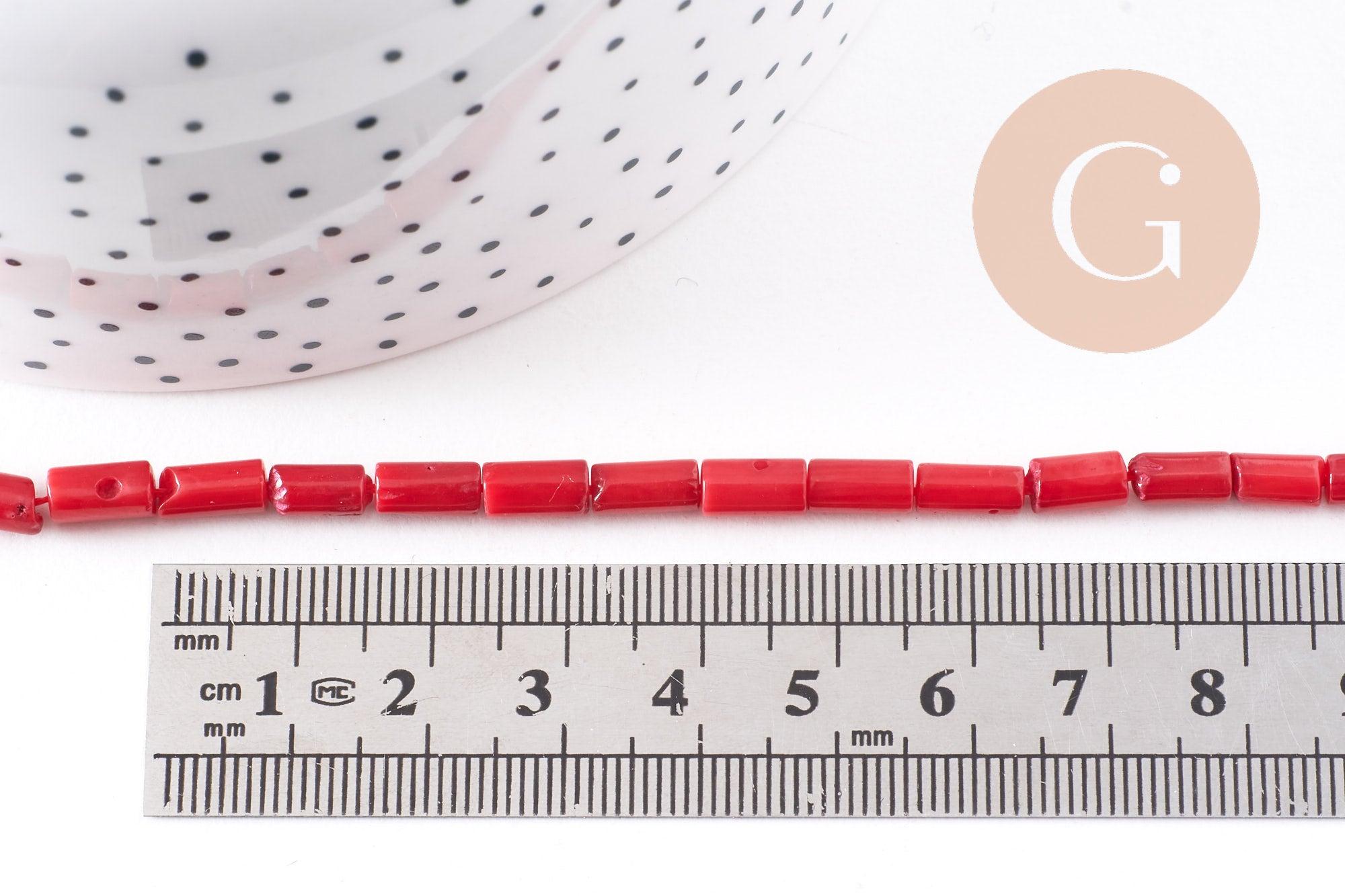 perles tube corail en bambou de mer (imitation corail), corail teinté, 13mm, x1, le fil de 41cm (G3780)