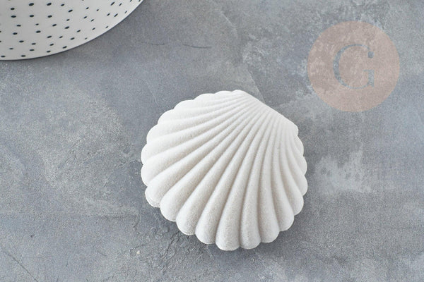 Ecrin bijou coquillage Velours gris clair 3.5x3.8cm, boite bijoux, rangement bijoux, intérieur blanc, x1 G3384