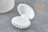 Ecrin bijou coquillage Velours gris clair 3.5x3.8cm, boite bijoux, rangement bijoux, intérieur blanc, x1 G3384