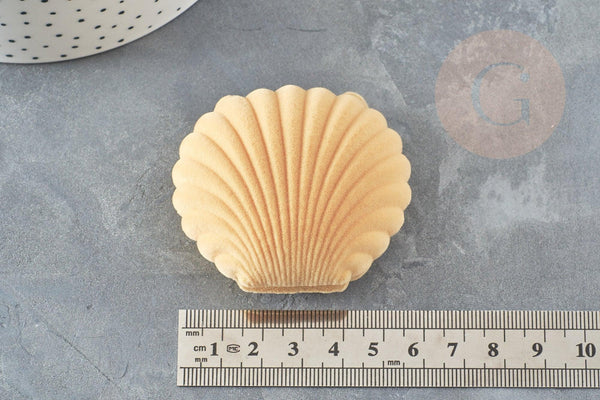 Ecrin bijou coquillage Velours jaune moutarde 3.5x3.8cm, x1 (G5097)