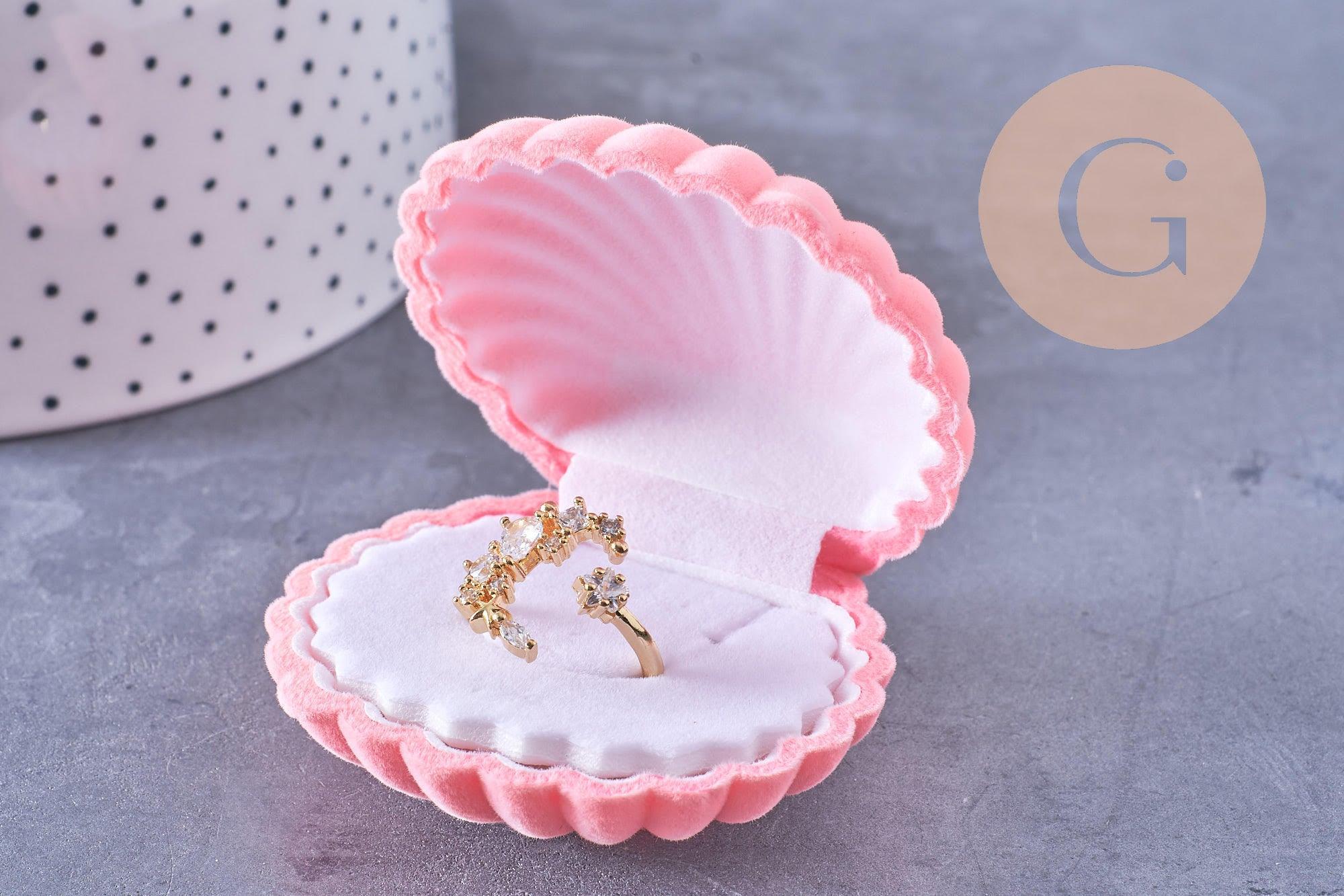Ecrin bijou coquillage Velours rose 3.8cm, x1 (G3297)