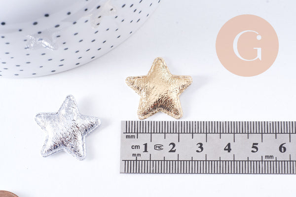 Ecusson à coudre étoile doré ou argenté customisation vêtement 25mm, x2 (G10639)