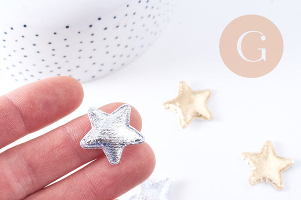 Ecusson à coudre étoile doré ou argenté customisation vêtement 25mm, x2 (G10639)