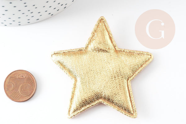 Ecusson à coudre étoile dorée customisation vêtement 67x71mm, x2 (G4828)