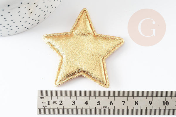 Ecusson à coudre étoile dorée customisation vêtement 67x71mm, x2 (G4828)