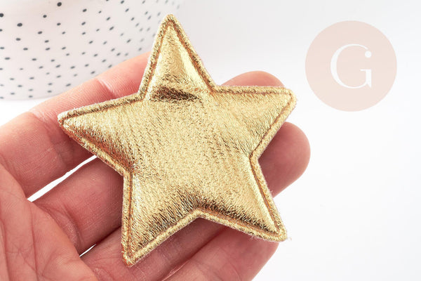 Ecusson à coudre étoile dorée customisation vêtement 67x71mm, x2 (G4828)