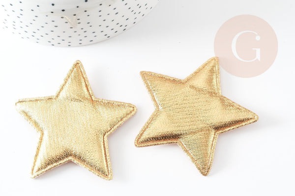 Ecusson à coudre étoile dorée customisation vêtement 67x71mm, x2 (G4828)