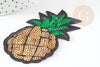 Ecusson brodé à repasser ananas jaune vert doré customisation vêtement, écusson thermocollant fruit,patch brodé,83mm, x1 G5078