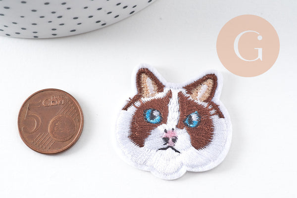 Ecusson brodé à repasser chat 32-40mm, x1 (G10915)