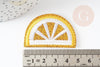 Ecusson brodé à repasser citron jaune doré customisation vêtement 46.5mm, écusson thermocollant fruit, x2 G2861