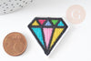 Ecusson brodé à repasser diamant multicolore customisation vêtement, écusson thermocollant,patch écusson brodé,39mm, x2 G5079