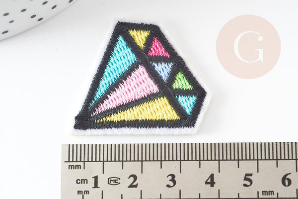 Ecusson brodé à repasser diamant multicolore customisation vêtement, écusson thermocollant,patch écusson brodé,39mm, x2 G5079
