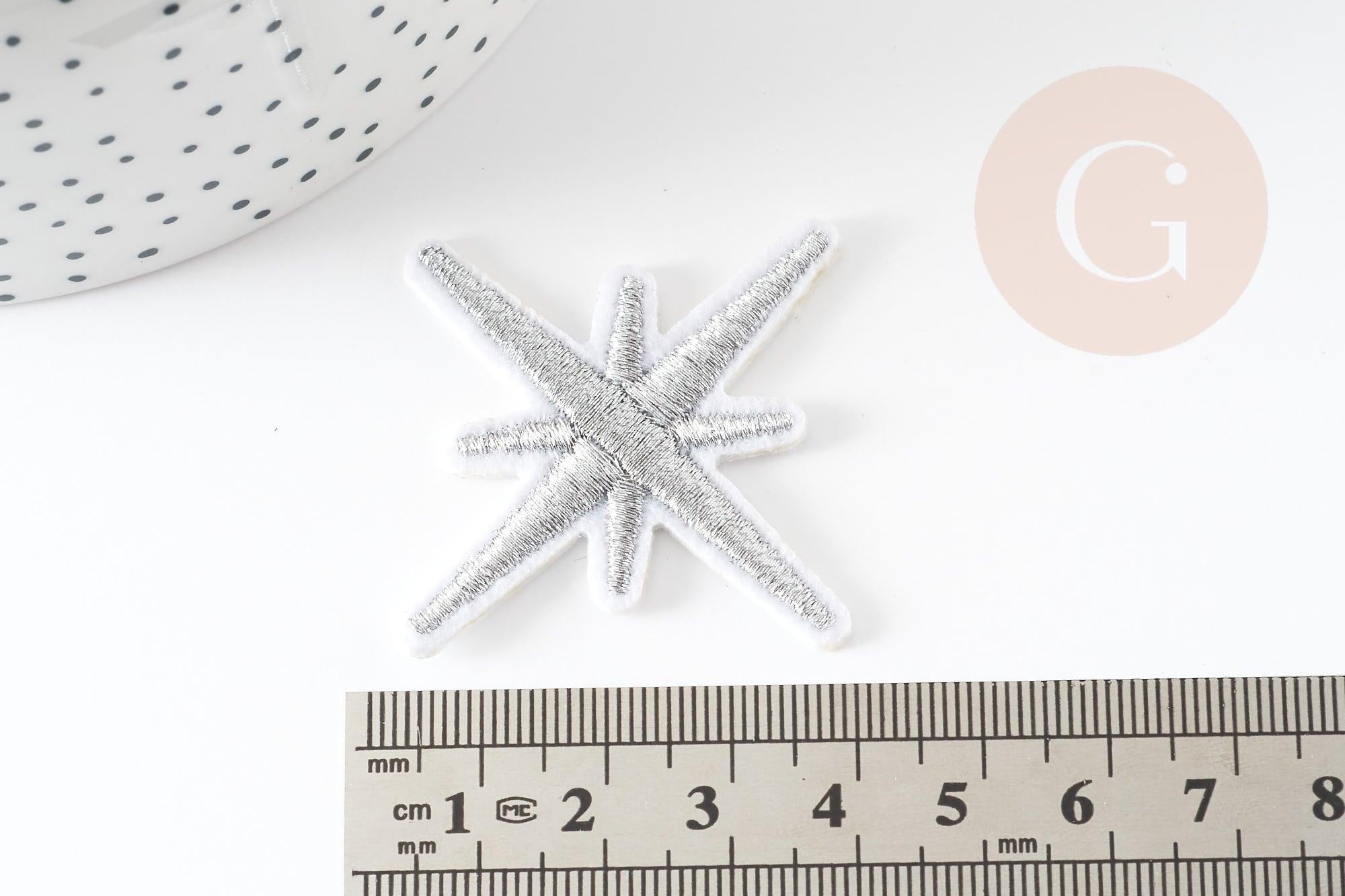 Ecusson brodé à repasser étoile des neiges customisation vêtement, écusson thermocollant,patch écusson brodé,50mm, x2 G2849