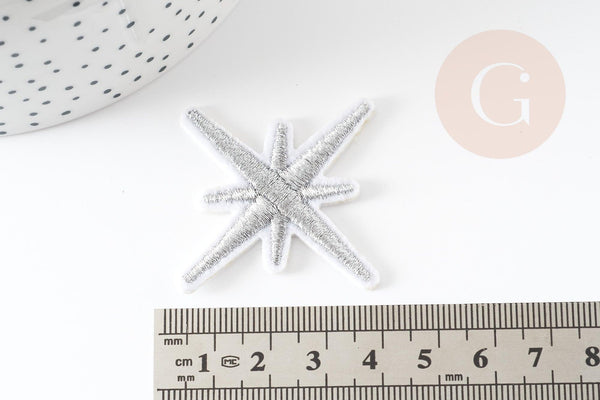 Ecusson brodé à repasser étoile des neiges customisation vêtement, écusson thermocollant,patch écusson brodé,50mm, x2 G2849