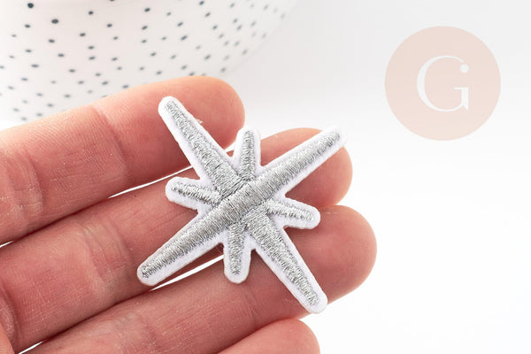 Ecusson brodé à repasser étoile des neiges customisation vêtement, écusson thermocollant,patch écusson brodé,50mm, x2 G2849