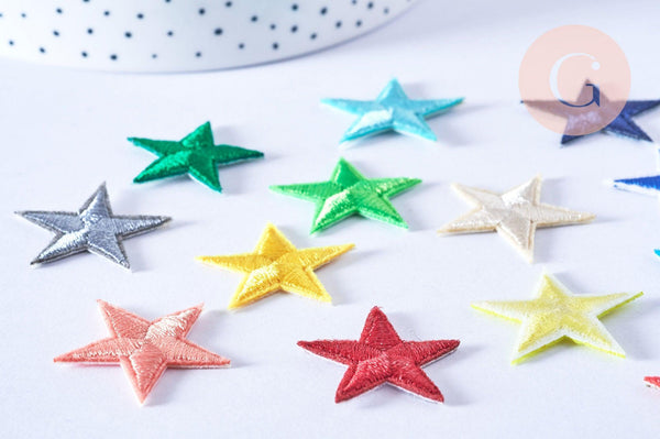 Ecusson brodé à repasser étoile dorée customisation vêtement 30mm, x5 (G7090)