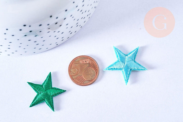 Ecusson brodé à repasser étoile dorée customisation vêtement 30mm, x5 (G7090)