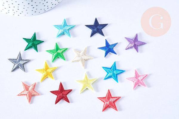 Ecusson brodé à repasser étoile dorée customisation vêtement 30mm, x5 (G7090)