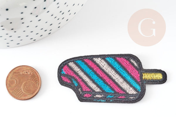 Ecusson brodé à repasser glace à l'eau customisation vêtement, écusson thermocollant,patch écusson brodé,64.5mm,x2 G3419