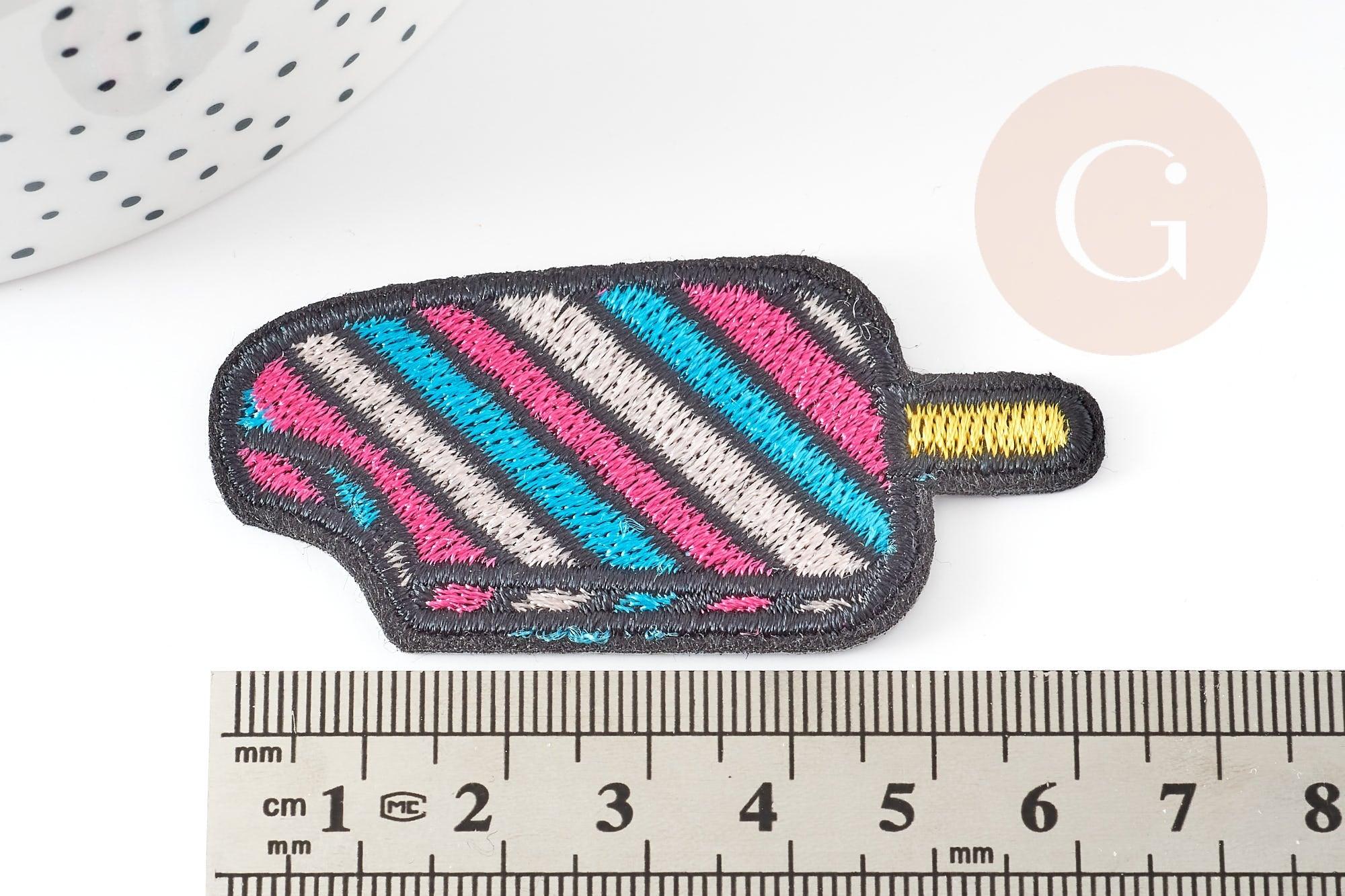Ecusson brodé à repasser glace à l'eau customisation vêtement, écusson thermocollant,patch écusson brodé,64.5mm,x2 G3419