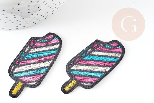 Ecusson brodé à repasser glace à l'eau customisation vêtement, écusson thermocollant,patch écusson brodé,64.5mm,x2 G3419