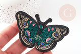 Ecusson brodé à repasser papillon vert 87mm, customisation vêtement, écusson thermocollant,patch écusson brodé, x1 G3263